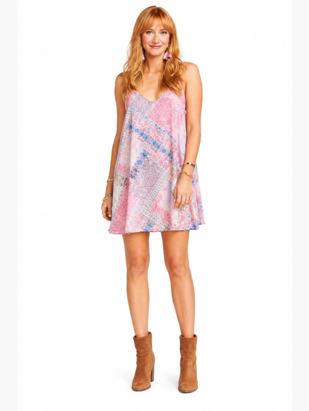 Show Me Your Mumu Floral Paisley Pink Lace-Trim Swing Cami Dress SZ SmallMedium
